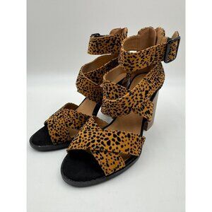 Qupid Cheetah Print Block Heel Strappy Sandals Womens Size 6 With Back Zipper
